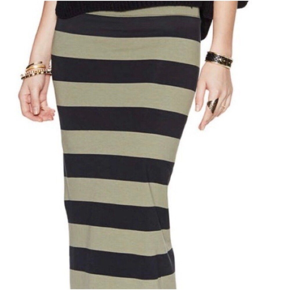 Free People Striped Column Maxi Skirt Sz. Medium Army & Washed Black